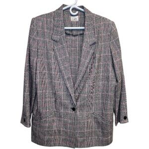 Country Suburbans Vintage 80s Plaid Black White Red Blazer Union Label Size 16